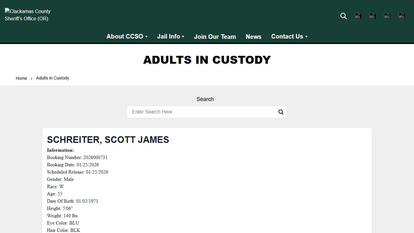 Adults in Custody Clackamas County Sheriff’s Office (OR)