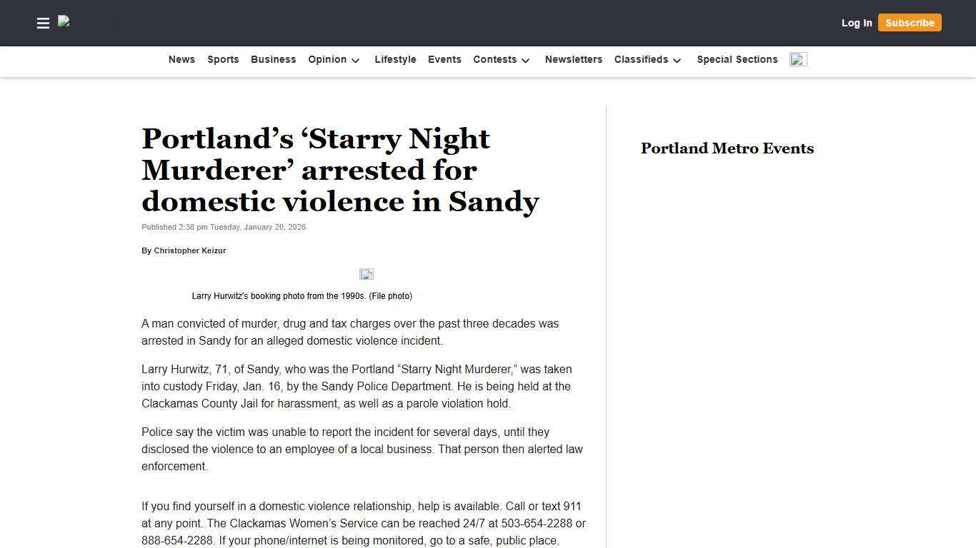 Portland’s ‘Starry Night Murderer’ arrested for domestic violence in Sandy Your Oregon News